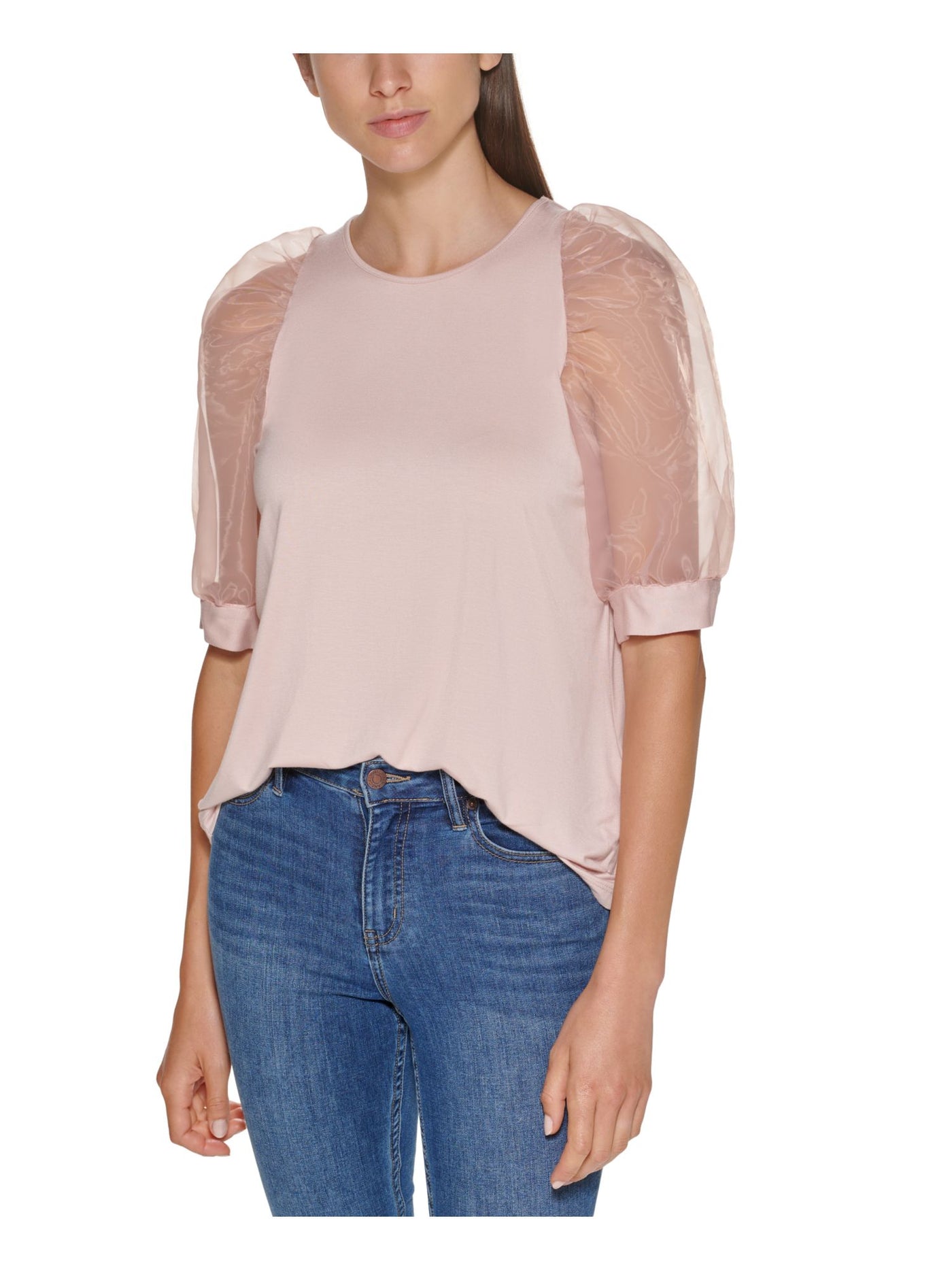 CALVIN KLEIN Womens Pink Crew Neck Wear To Work Top S