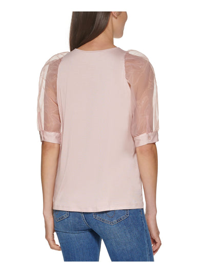 CALVIN KLEIN Womens Pink Crew Neck Wear To Work Top S