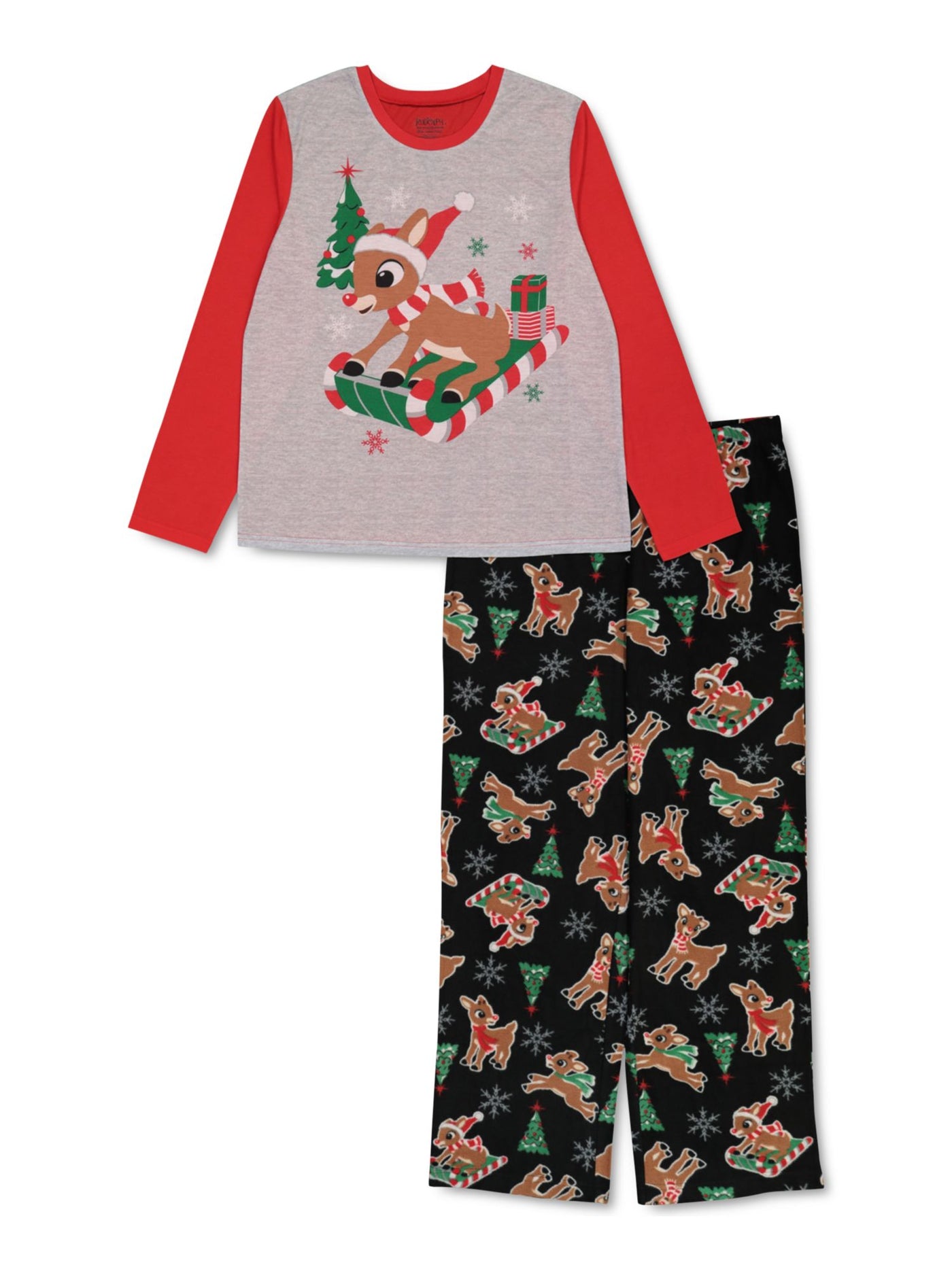HYBRID APPAREL Womens Red Graphic Elastic Band Long Sleeve T-Shirt Top Straight leg Pants Pajamas 2XL