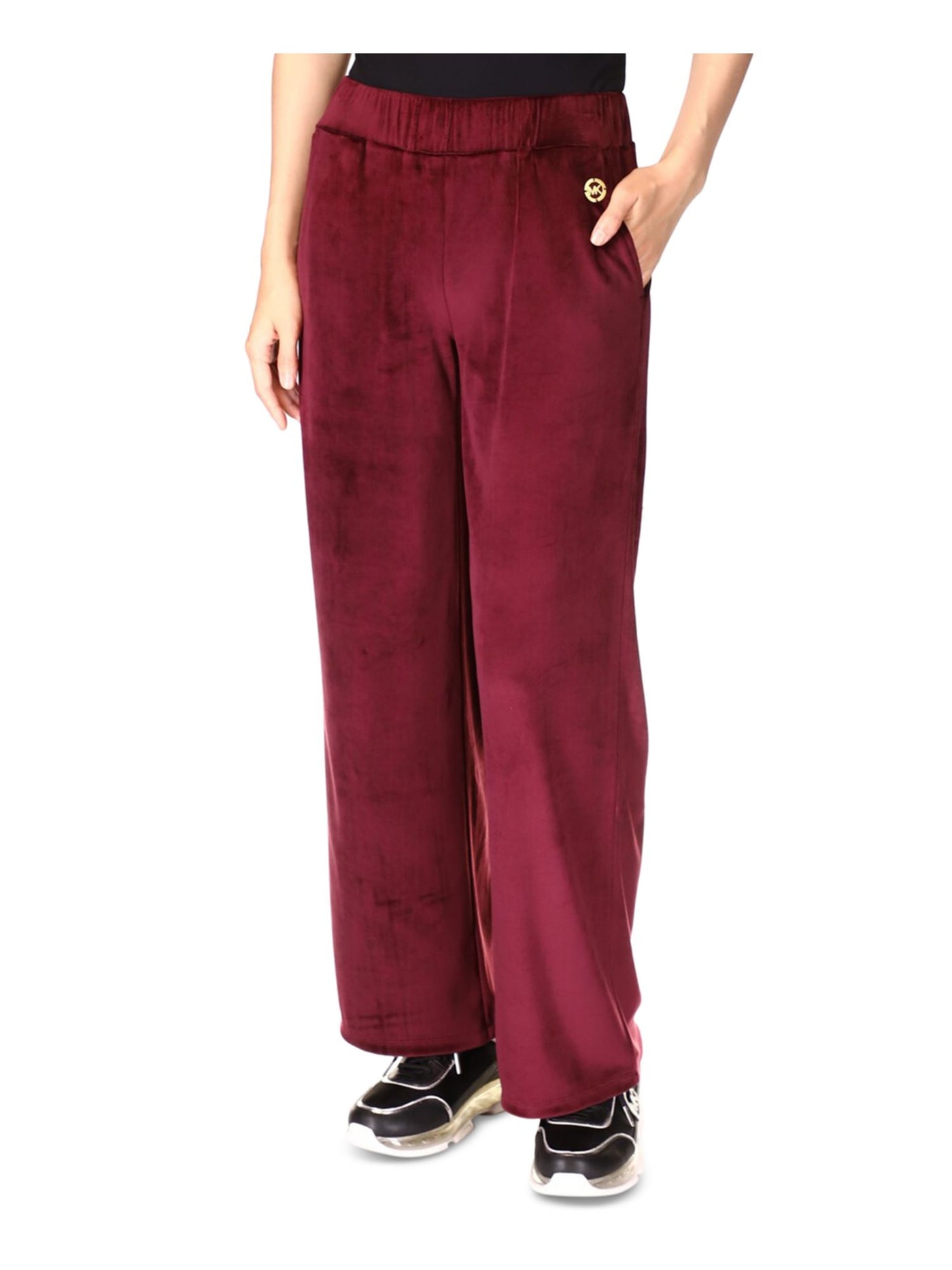 MICHAEL MICHAEL KORS Womens Burgundy Pocketed Pull-on Metallic Logo Velour Straight leg Pants XL