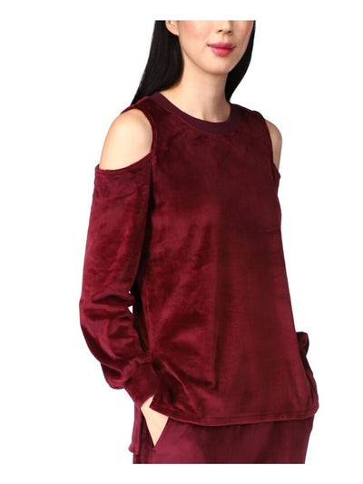 MICHAEL MICHAEL KORS Womens Burgundy Cold Shoulder Slitted Velour Long Sleeve Crew Neck Top XL