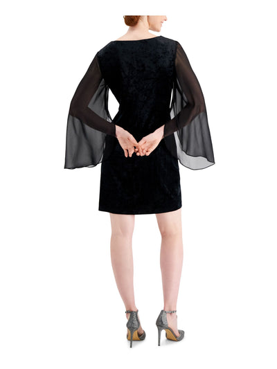 CONNECTED APPAREL Womens Black Embellished Velvet Tailored Fit Bell Sleeve Keyhole Short Party Sheath Dress Petites 4P