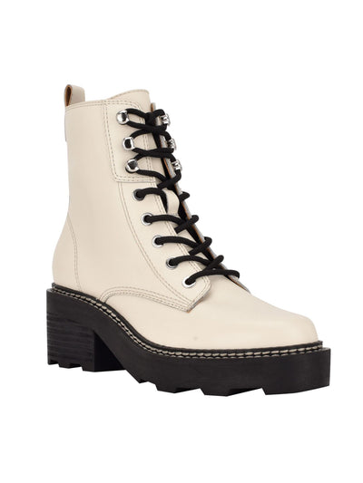 CALVIN KLEIN Womens Ivory 1" Platform Lug Sole Padded Abeni Almond Toe Block Heel Lace-Up Leather Combat Boots 10 M