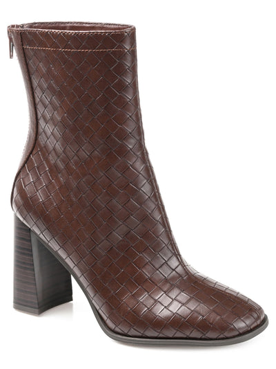 JOURNEE COLLECTION Womens Brown Woven Comfort Brielle Square Toe Block Heel Zip-Up Booties 7.5 M