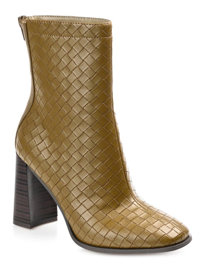 JOURNEE COLLECTION Womens Green Woven Comfort Brielle Square Toe Block Heel Zip-Up Booties 11 M