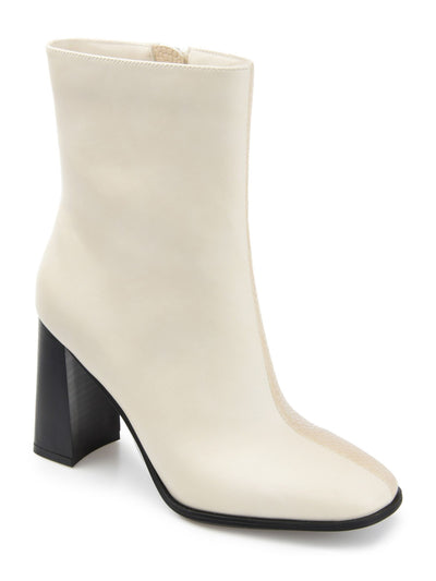 JOURNEE COLLECTION Womens Ivory Color Block Cushioned January Square Toe Block Heel Zip-Up Booties 6.5