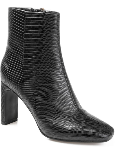 JOURNEE COLLECTION Womens Black Solid Lizzard Center Seam Padded Goring Sarla Square Toe Block Heel Zip-Up Dress Booties 9
