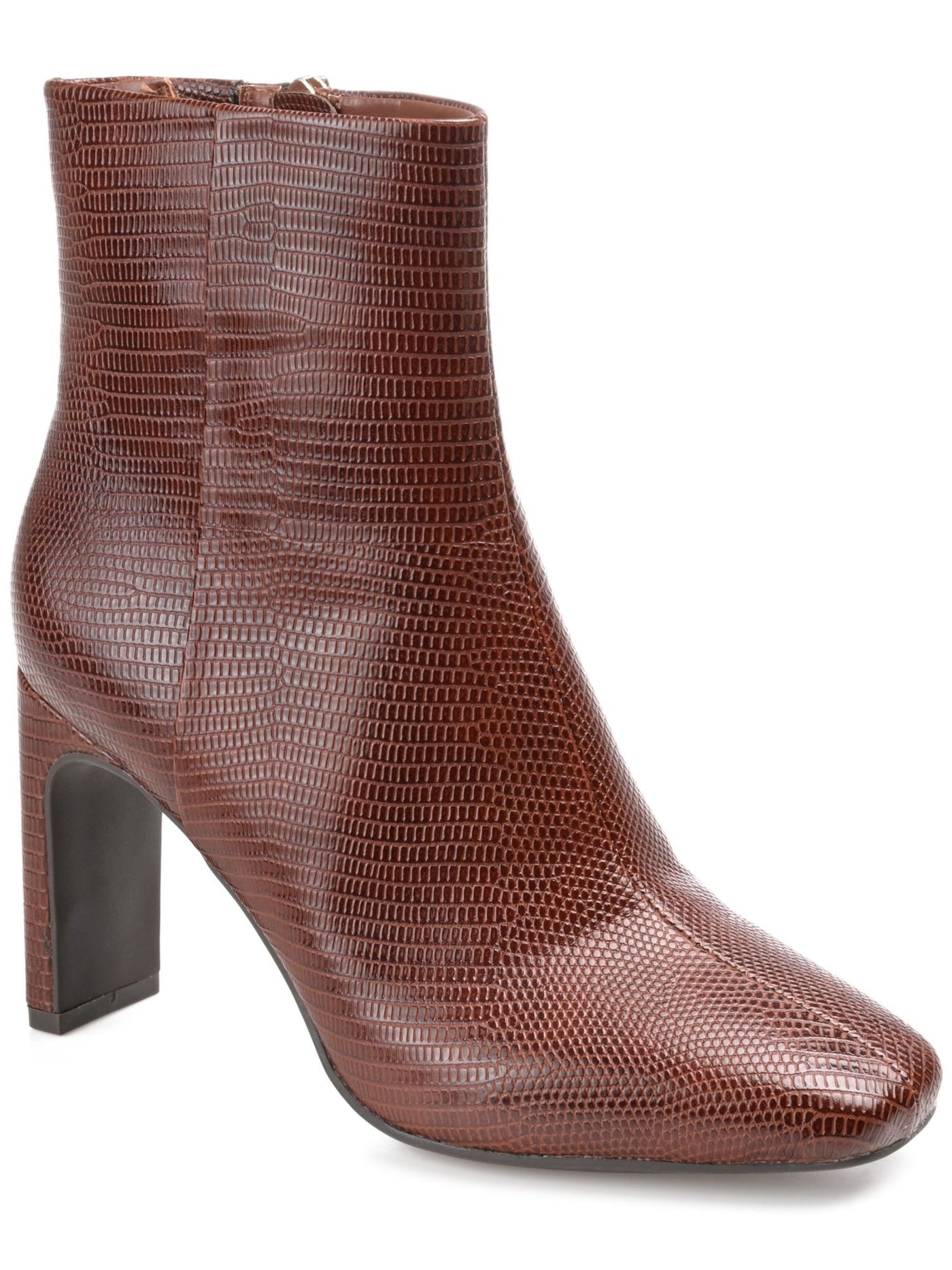 JOURNEE COLLECTION Womens Brown Lizard Comfort Goring Sarla Square Toe Block Heel Zip-Up Booties 9