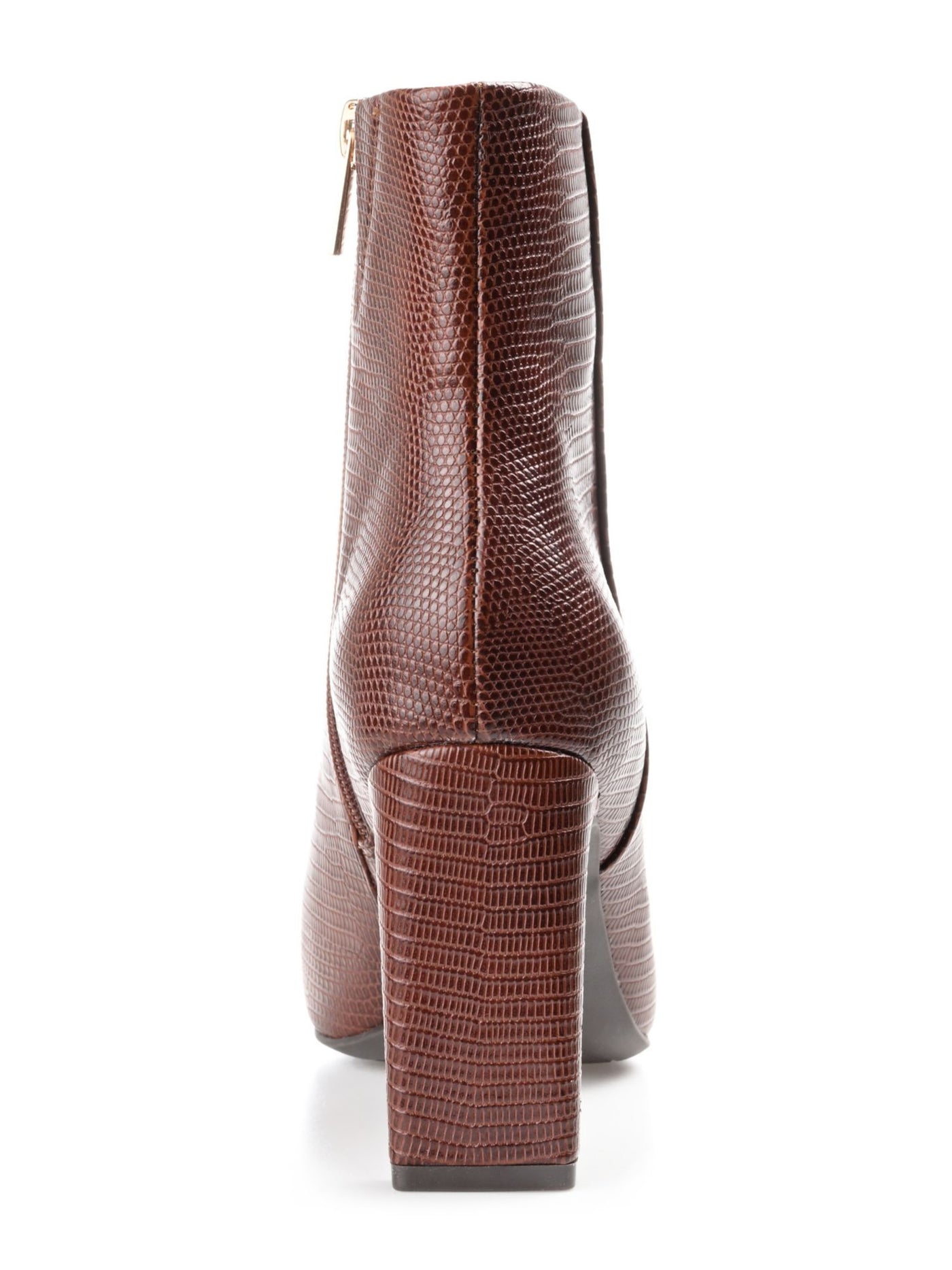 JOURNEE COLLECTION Womens Brown Lizard Comfort Goring Sarla Square Toe Block Heel Zip-Up Booties 9