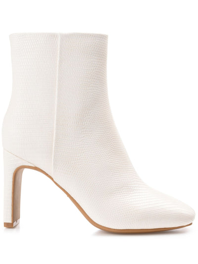JOURNEE COLLECTION Womens White Lizard Texture Padded Goring Sarla Square Toe Block Heel Zip-Up Booties 9