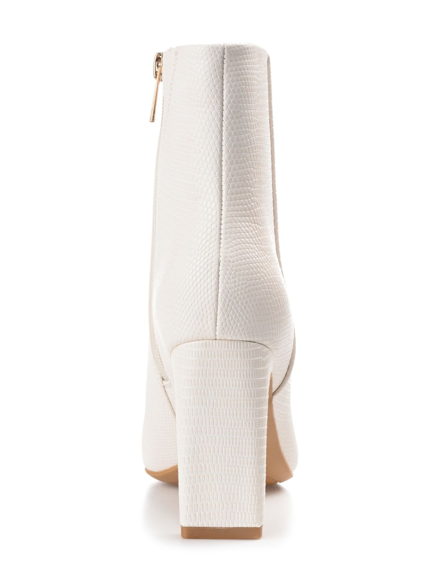 JOURNEE COLLECTION Womens White Lizard Texture Padded Goring Sarla Square Toe Block Heel Zip-Up Booties 9