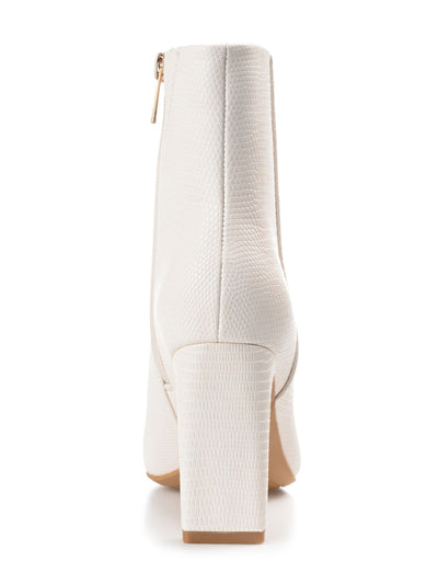 JOURNEE COLLECTION Womens White Lizard Texture Padded Goring Sarla Square Toe Block Heel Zip-Up Booties 9
