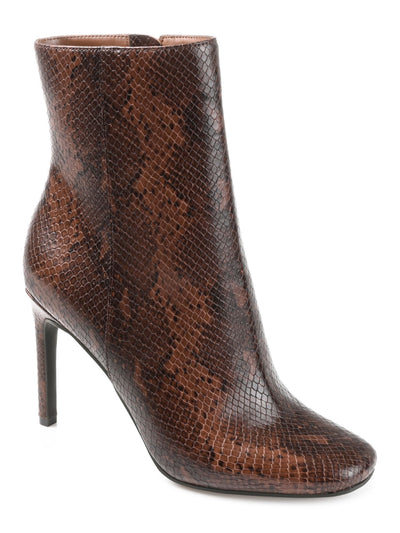 JOURNEE COLLECTION Womens Brown Snake Comfort Silvy Square Toe Stiletto Zip-Up Booties 8