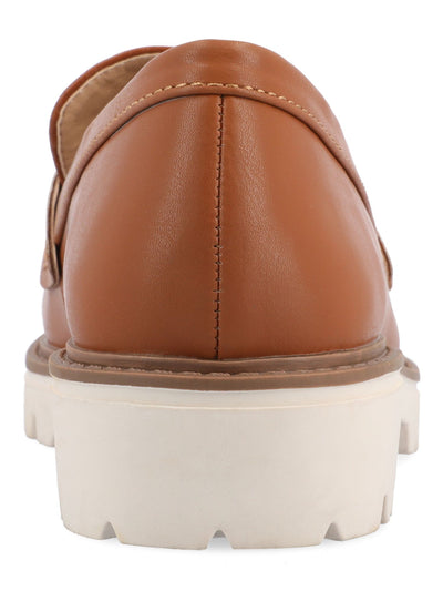 JOURNEE COLLECTION Womens Brown Croc Embossed Vamp Penny Keeper Lug Sole Cushioned Kenly Round Toe Block Heel Slip On Dress Loafers Shoes 9.5