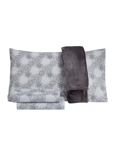 SANDERS Gray Patterned Plush Queen Sheet Set