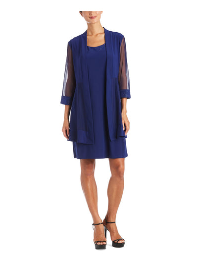 R&M RICHARDS PETITE Womens Blue 3/4 Sleeve Open Front Cardigan Petites PM