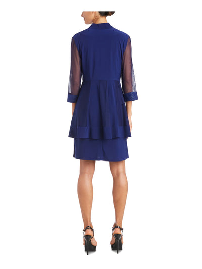 R&M RICHARDS PETITE Womens Blue 3/4 Sleeve Open Front Cardigan Petites PM