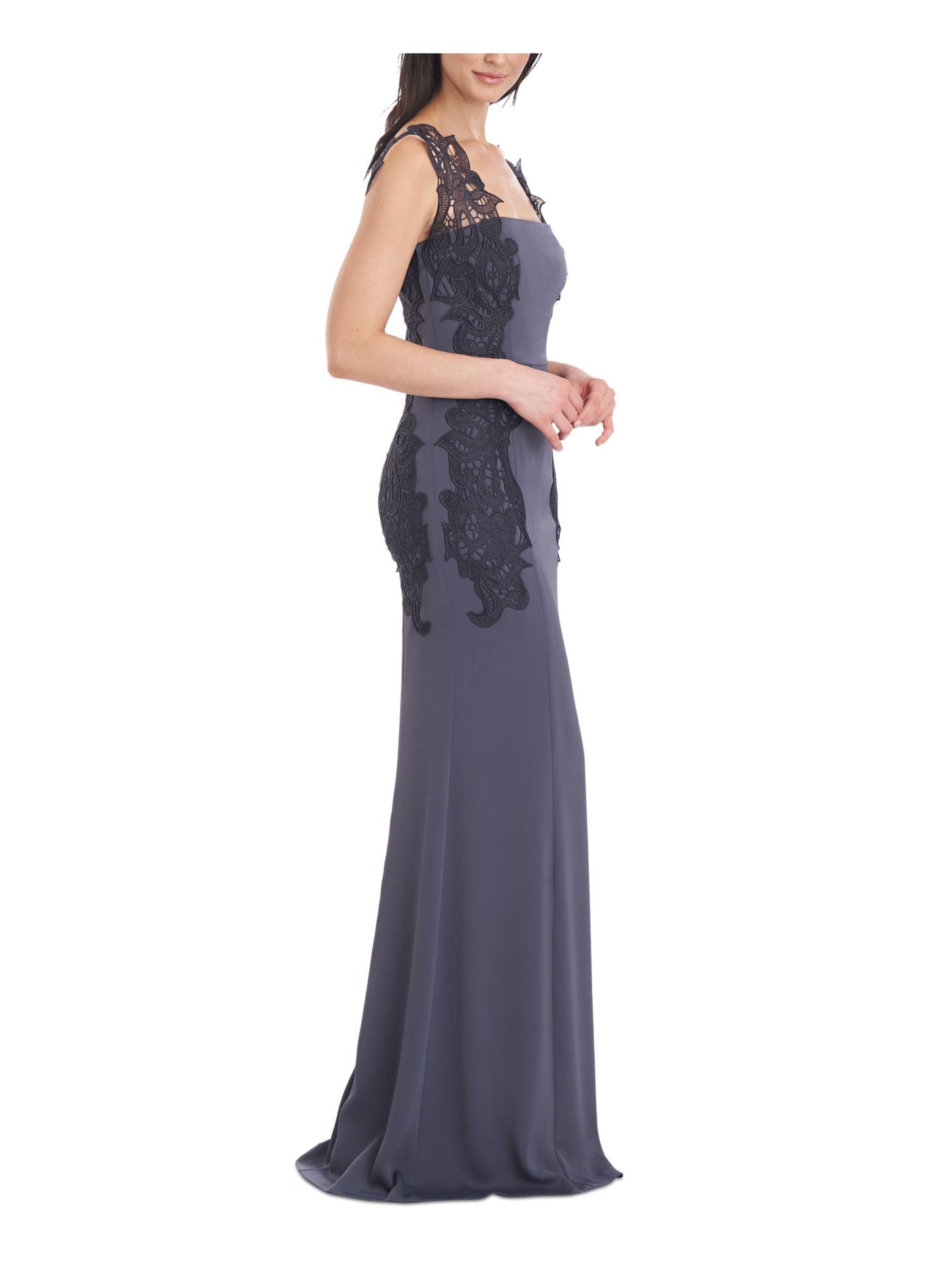 JS COLLECTION Womens Zippered Lace Lined Satin Sleeveless Square Neck Full-Length Evening Mermaid Dress