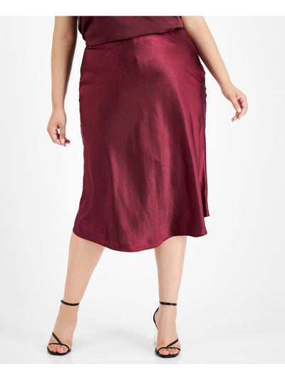 BAR III Womens Burgundy Midi Wear To Work A-Line Skirt Plus 20W