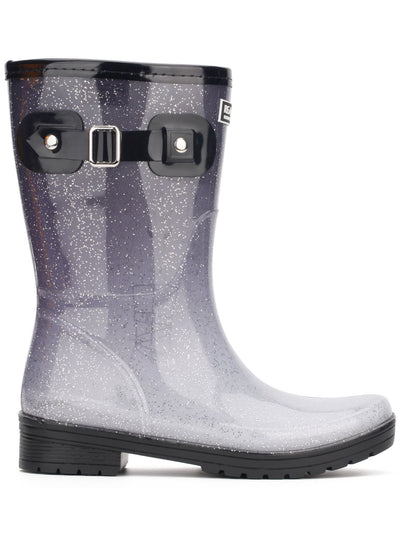 REACTION KENNETH COLE Womens Gray Gradient Glitter Buckle Accent Removable Insole Round Toe Block Heel Rain Boots 10 M