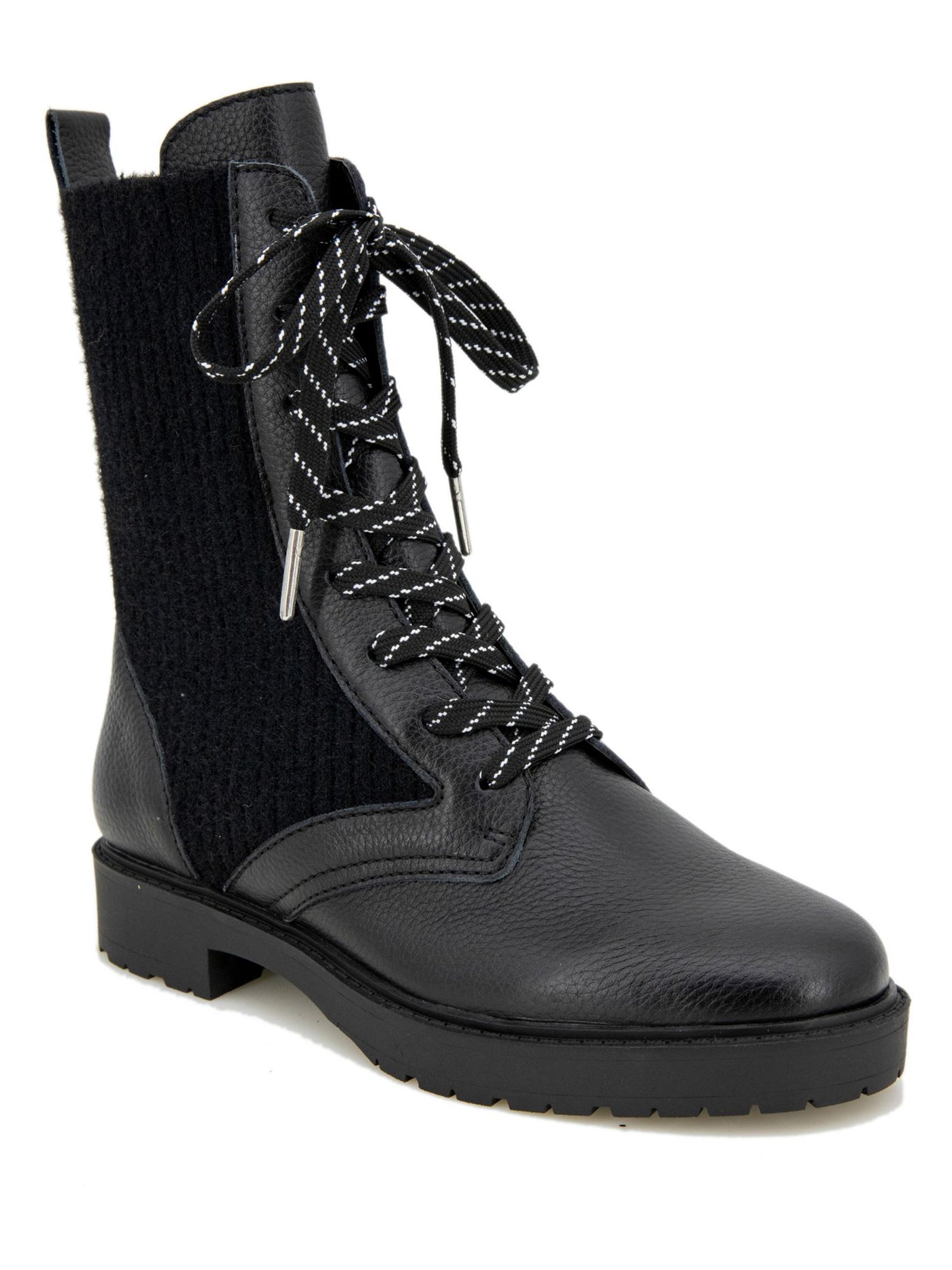 SPLENDID Womens Black Mixed Media Heel Pull-Tab Padded Lug Sole Stretch Scout Round Toe Lace-Up Combat Boots 10 M