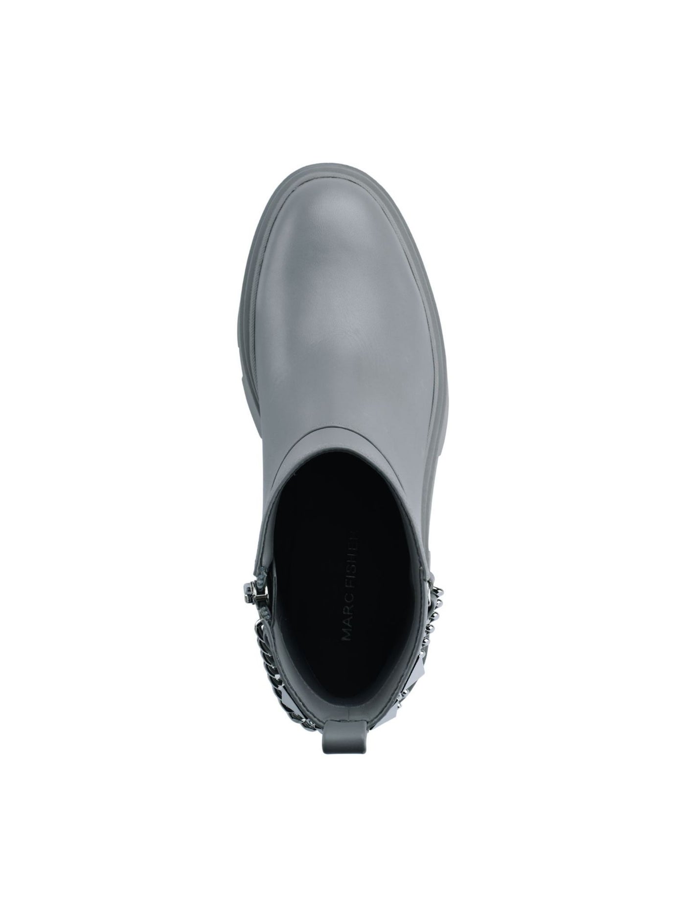 MARC FISHER Womens Gray Chain Hardware Pull Tab 1.5 Platform Padded Lug Sole Studded Waty Round Toe Block Heel Zip-Up Leather Booties 8.5 M