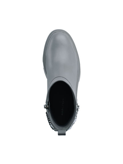 MARC FISHER Womens Gray Chain Hardware Pull Tab 1.5 Platform Padded Lug Sole Studded Waty Round Toe Block Heel Zip-Up Leather Booties 8.5 M
