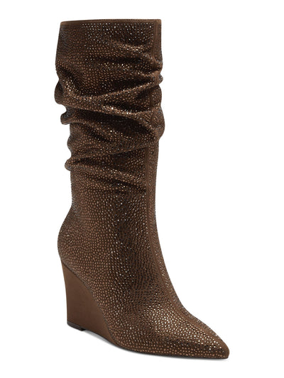 INC Womens Brown Cushioned Rhinestone Florelle Pointed Toe Wedge Zip-Up Dress Slouch Boot 6.5 M