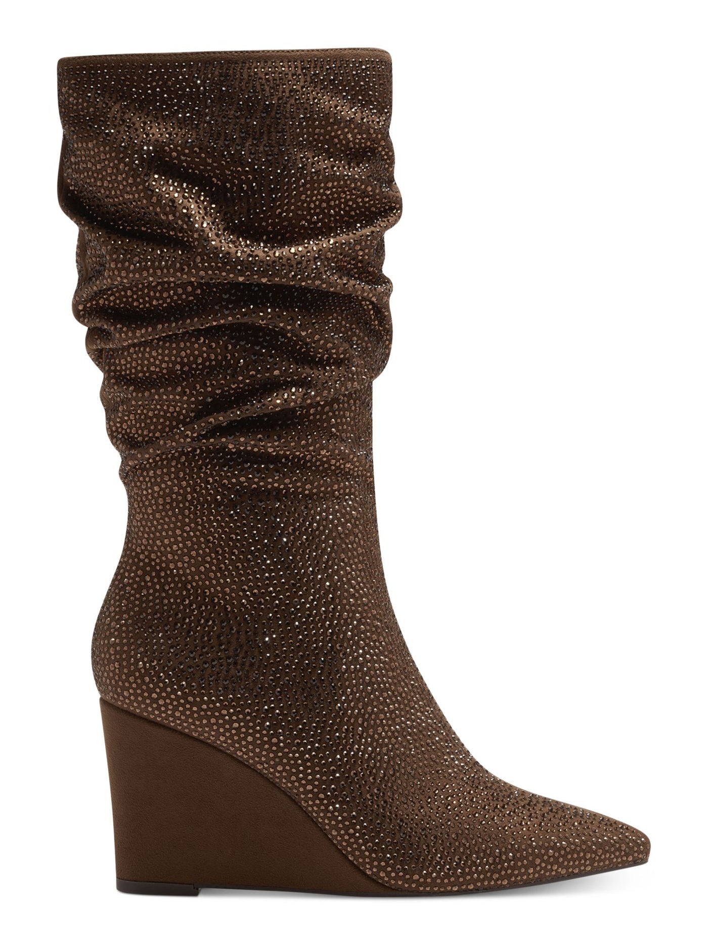 INC Womens Brown Cushioned Rhinestone Florelle Pointed Toe Wedge Zip-Up Dress Slouch Boot 7 M