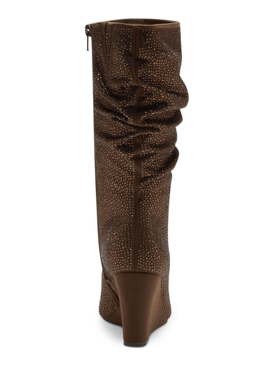 INC Womens Brown Cushioned Rhinestone Florelle Pointed Toe Wedge Zip-Up Dress Slouch Boot 6.5 M