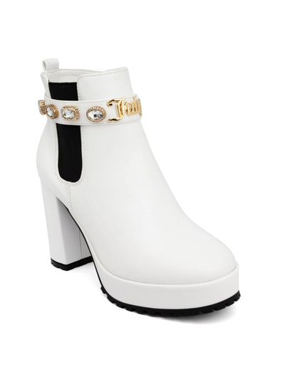 JUICY COUTURE Womens White 1 Platform Comfort Python Round Toe Block Heel Zip-Up Dress Booties 8 M