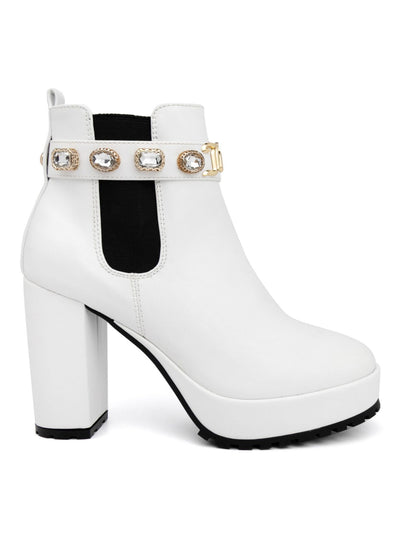 JUICY COUTURE Womens White 1 Platform Comfort Python Round Toe Block Heel Zip-Up Dress Booties 8 M