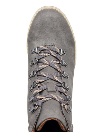 BOC Womens Gray Floral Inside Padded Cuff Hiker-Inspired Cushioned Alder Round Toe Block Heel Lace-Up Booties 10 M