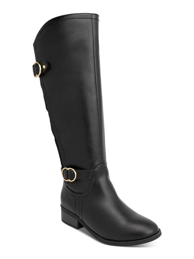 KAREN SCOTT Womens Black Buckle Accent Studded Leandraa Almond Toe Block Heel Zip-Up Riding Boot 7 M