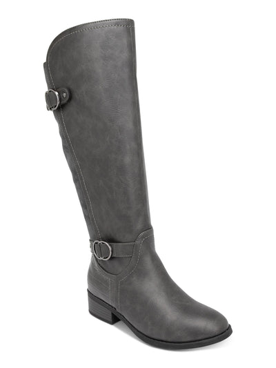 KAREN SCOTT Womens Gray Buckle Accent Asymmetrical  Wide Calf Croc Accent Cushioned Goring Leandraa Almond Toe Block Heel Zip-Up Dress Riding Boot 7 W XWC