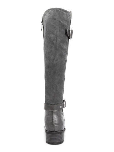 KAREN SCOTT Womens Gray Buckle Accent Asymmetrical Wide Calf Croc Accent Cushioned Goring Leandraa Almond Toe Block Heel Zip-Up Dress Riding Boot 9 M WC