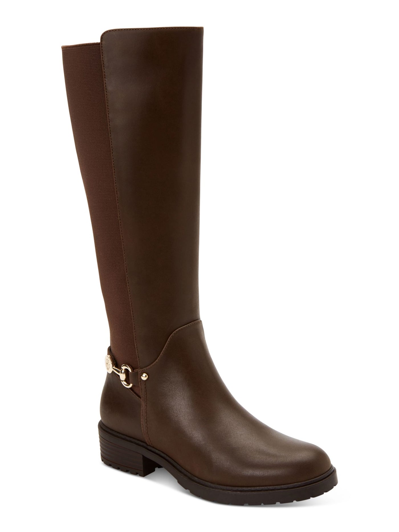 GIANI BERNINI Womens Brown Buckle Accent Barnibee Round Toe Block Heel Zip-Up Leather Riding Boot 8.5 M