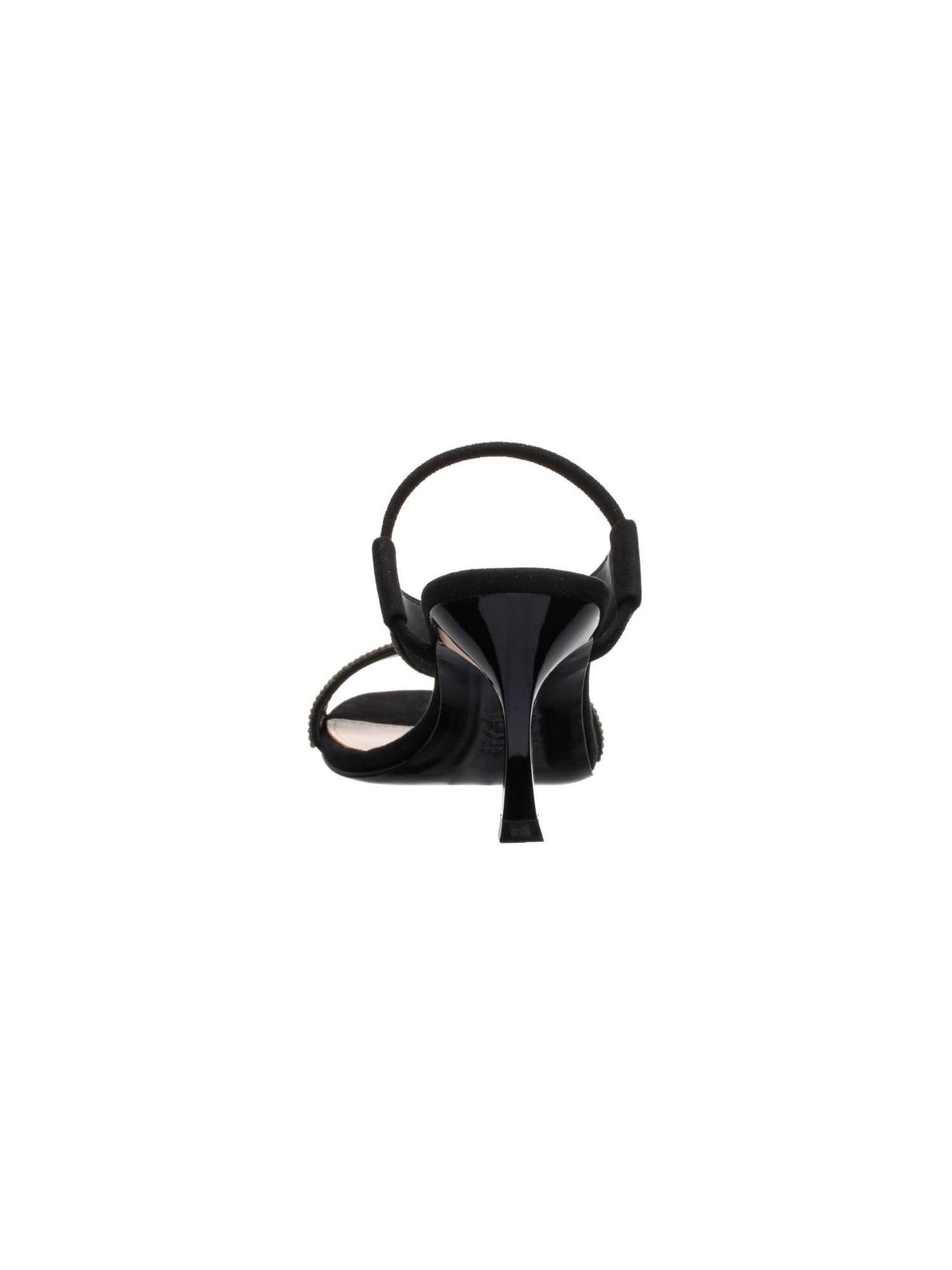 NINA Womens Black Elastic Strap Rhinestone Padded Luz Almond Toe Flare Slip On Dress Slingback Sandal 6 M