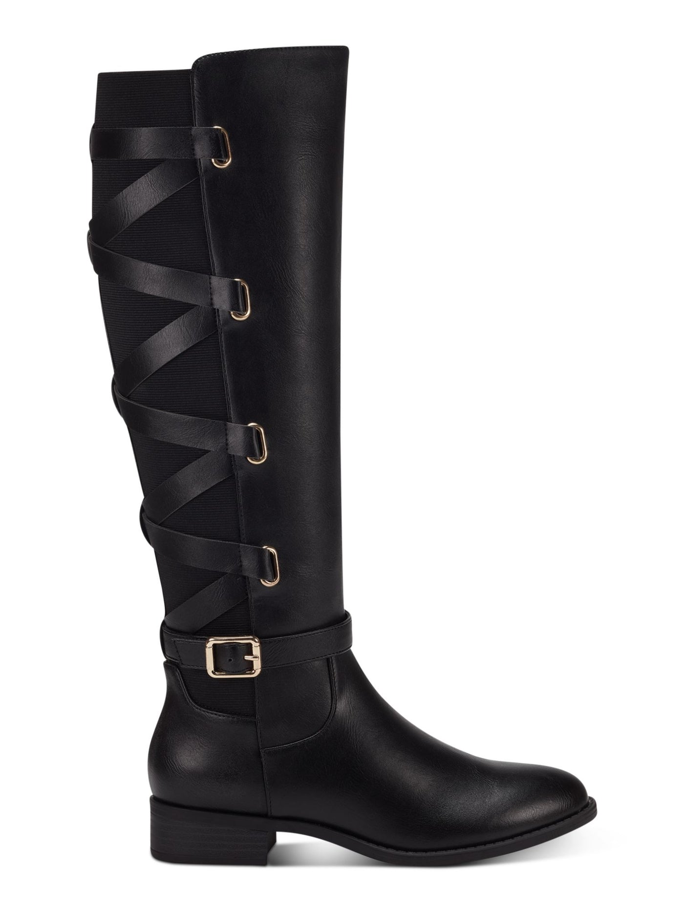 THALIA SODI Womens Black Padded Buckle Accent Goring Veronika Round Toe Block Heel Zip-Up Riding Boot 6.5 W