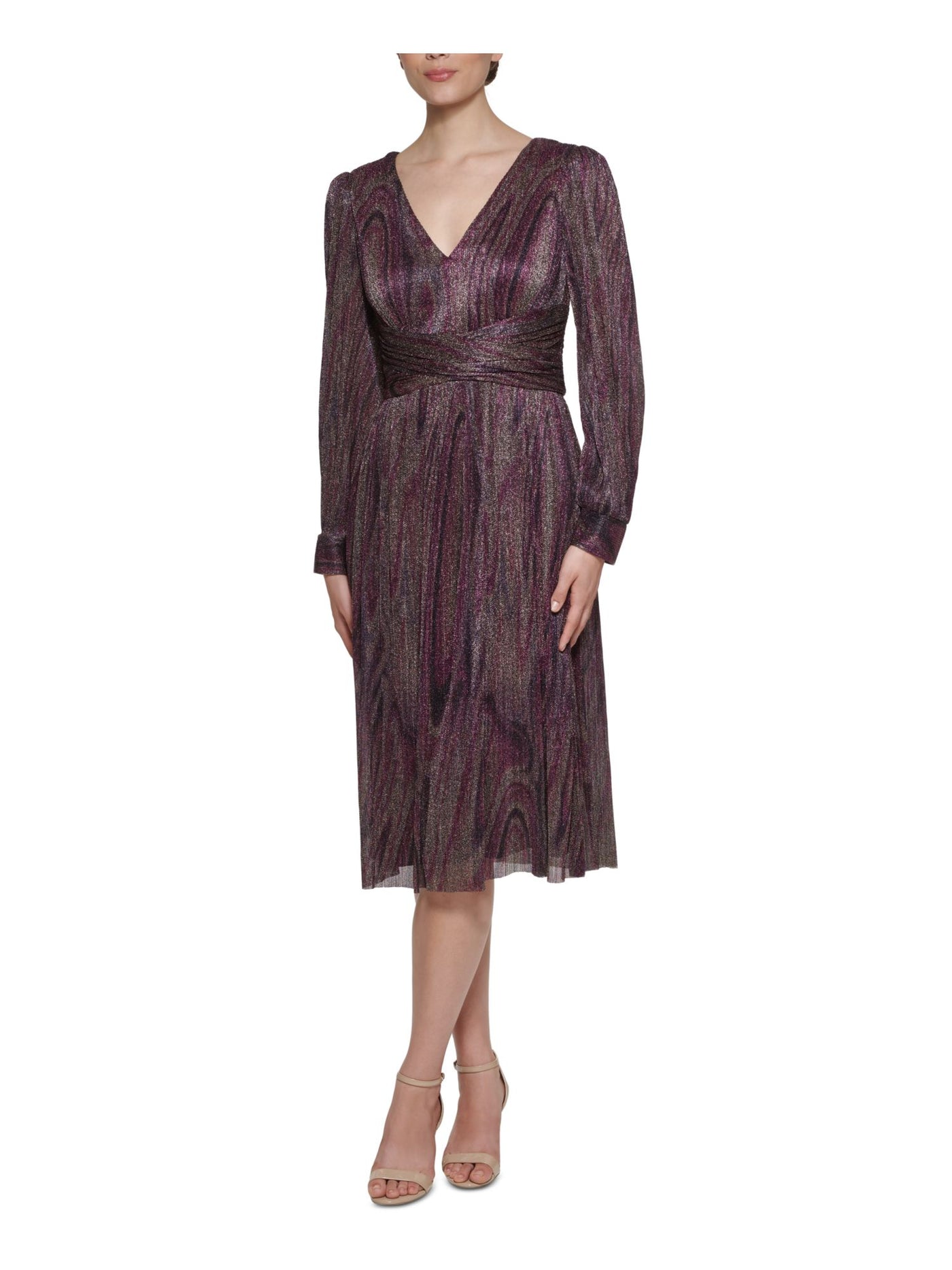 JESSICA HOWARD Womens Purple Zippered Lined Long Sleeve V Neck Midi Party Shift Dress 6