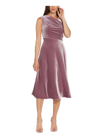 ADRIANNA PAPELL Womens Pink Zippered Textured Lined Pleated Bodice Sleeveless Asymmetrical Neckline Below The Knee Evening Fit + Flare Dress 2