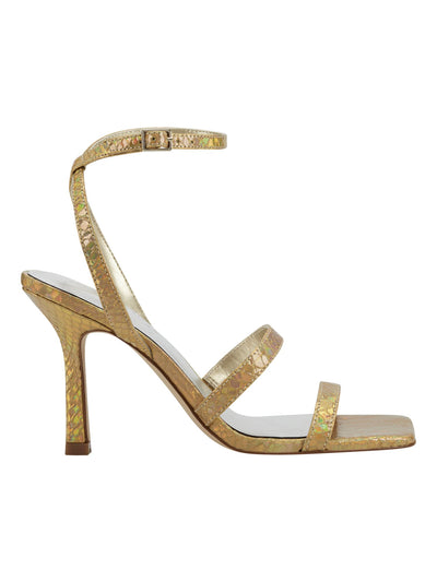 MARC FISHER Womens Gold Patterned Adjustable Ankle Strap Deric Square Toe Kitten Heel Buckle Dress Heeled Sandal 7 M