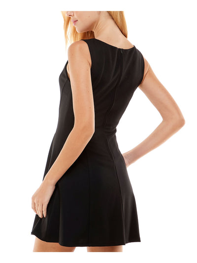 CITY STUDIO Womens Black Stretch Zippered Pleated Lined Sleeveless V Neck Mini Cocktail Fit + Flare Dress 7