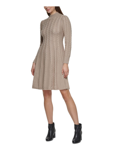 JESSICA HOWARD Womens Beige Long Sleeve Mock Neck Above The Knee Sweater Dress Petites PL