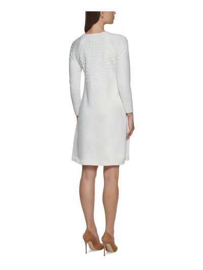 JESSICA HOWARD Womens Textured Ribbed Pull Over Long Sleeve Crew Neck Above The Knee Shift Dress