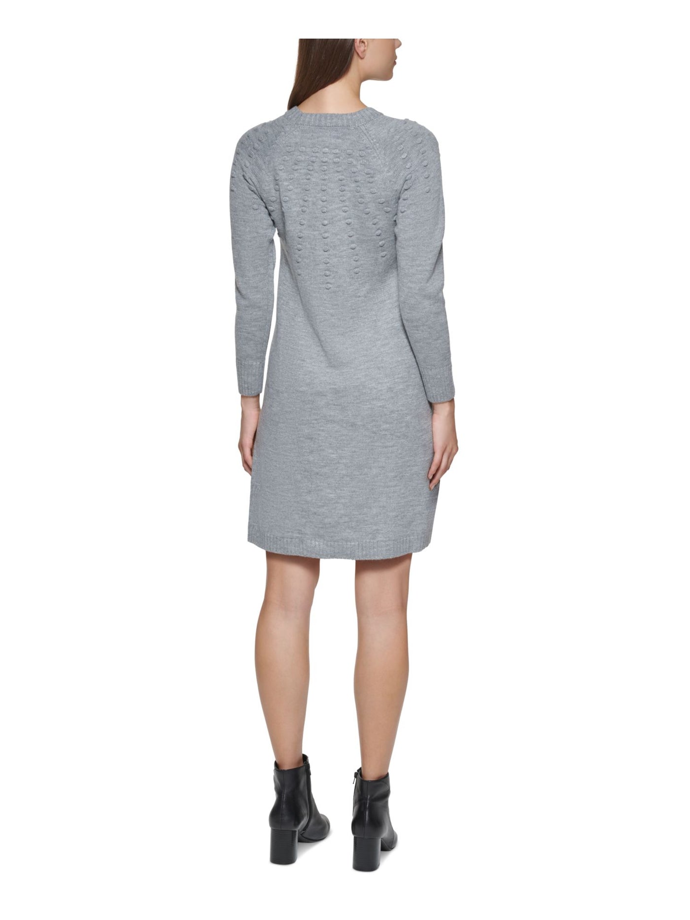 JESSICA HOWARD Womens Gray Textured Ribbed Pull Over Heather Long Sleeve Crew Neck Above The Knee Shift Dress Petites PL