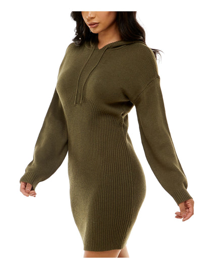 ALMOST FAMOUS Womens Green Ribbed Hoodie Unlined Long Sleeve Short Sweater Dress M