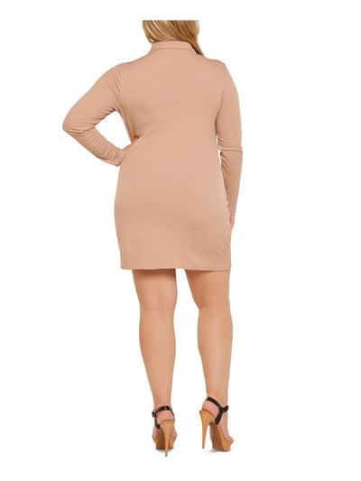 ULTRA FLIRT Womens Ribbed Ruched Button Front Long Sleeve Collared Above The Knee Wear To Work Body Con Dress