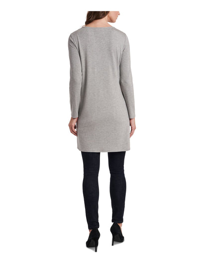 VINCE CAMUTO Womens Gray Cut Out Darted Asymmetrical Heather Long Sleeve Round Neck Tunic Top M