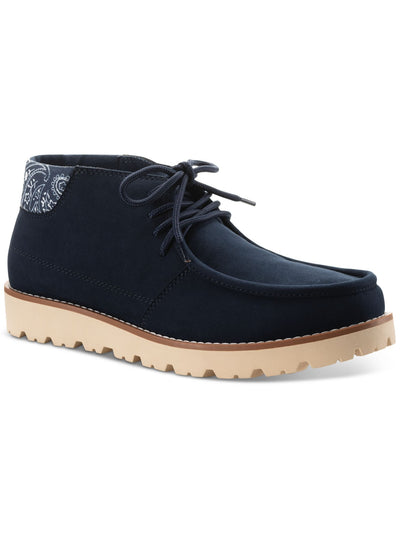 SUN STONE Mens Navy Mixed Media Moc Toe Padded Kairo Almond Toe Platform Lace-Up Chukka Boots 10 M